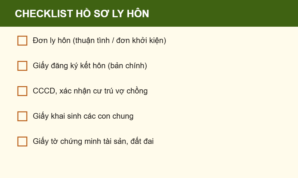 Checklist hồ sơ cần chuẩn bị cho dịch vụ ly hôn trọn gói tại Đồng Nai