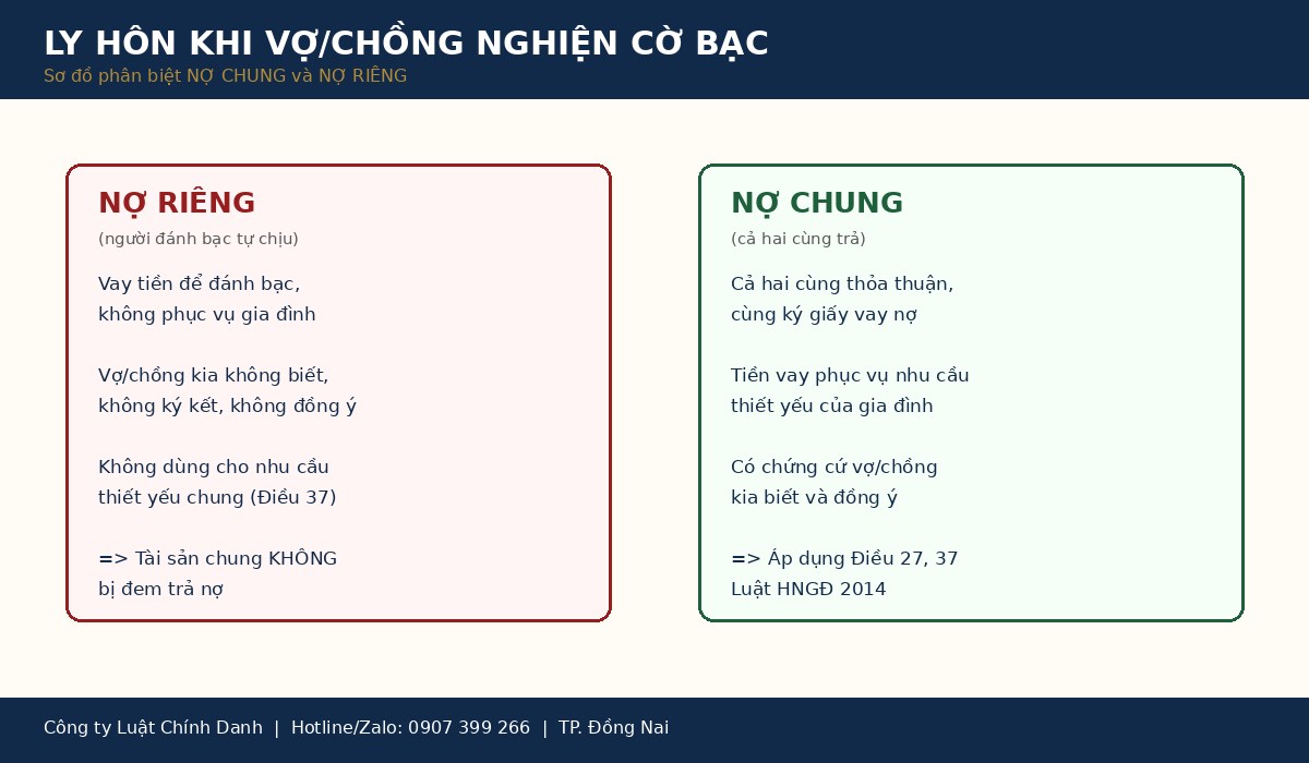 ly hôn khi vợ chồng nghiện cờ bạc - sơ đồ phân biệt nợ chung và nợ riêng