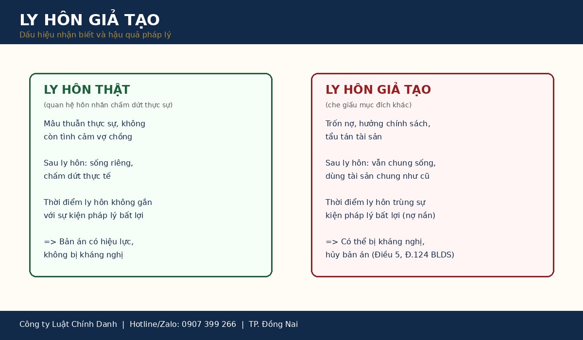 ly hôn giả tạo - sơ đồ phân biệt ly hôn thật và ly hôn giả tạo